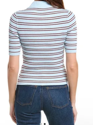A.L.C. Frank XS Sydney Top Polo Henley Slim Fit Baby Blue Stripe Preppy Work Office thumbnail 5