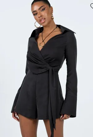 Princess Polly Black Long Sleeve Romper thumbnail 1