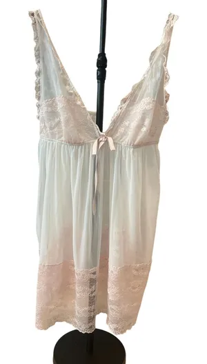 Victorias Secret Cream and Peach Babydoll Size Large Lace Nightgown Dress thumbnail 1