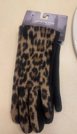 London Fog Women's Leopard-Print Gloves in Brown and Black thumbnail 1