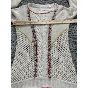 Anthropologie Angel Of The North Sweater Size S Ivory Knit Fringe Boho Crochet thumbnail 11