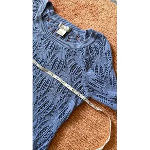 Nouveaux Blue Open Knit Lace Sweater Size L Bell Sleeve Cotton Boho thumbnail 5