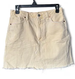 Abercrombie & Fitch Zoey Style Denim Mini Skirt A-Line Butter Yellow Raw Hem Y2K thumbnail 1