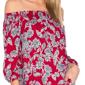 Revolve Splendid Off Shoulder Red/Blue Floral Top‎ - XS thumbnail 3