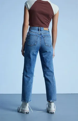 Pacsun Blue Distressed High Waisted Straight Leg Jeans Size 26 thumbnail 3