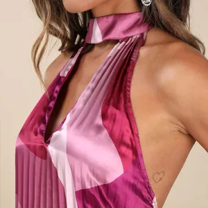 LULU’S Prime Poise Pink Multi Abstract Satin Halter Maxi Dress thumbnail 5