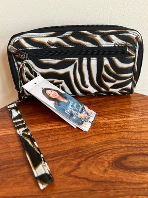Lug Zebra Print Wristlet Wallet in Black, White & Brown thumbnail 1