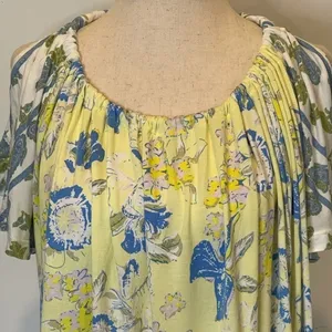 Free People Yellow Baja Babe Printed Cold‎ Shoulder Short Sleeve Top Size XS thumbnail 8