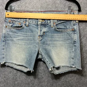 Vintage Abercrombie & Fitch Denim Shorts 4R Button Fly Made in USA Raw Hem Y2K‎ thumbnail 3