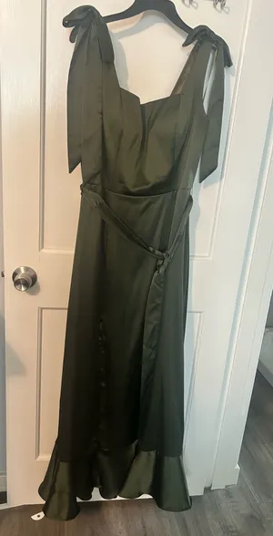 Revelry Green Satin Bridesmaid dress thumbnail 1