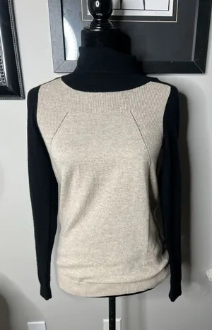 Vince Cashmere Sweater Women's XS COLORBLOCK black/beige Turtleneck Long‎ Sleeve thumbnail 1