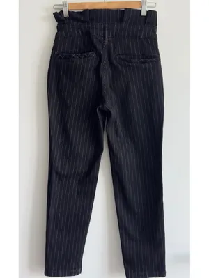 Free People Montella Pinstripe Crop Skinny Pants Black Button Fly size 4 thumbnail 7