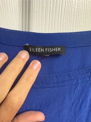 Eileen Fisher Blue 100% Silk Midi Dress Size Large thumbnail 2