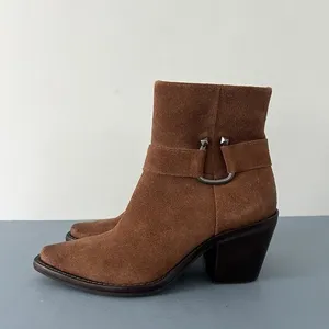 Antonio Melani‎ Tabbie Oiled Suede Pecan Pie Brown Western Buckle Boots thumbnail 4