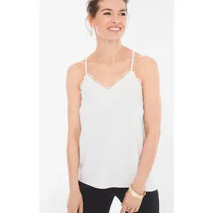 Chicos Black Label Lace Trim V-Neck‎ Tank Top Ecru Black Large 2 570239298 thumbnail 3