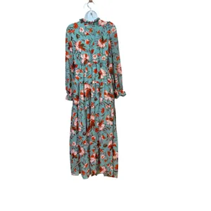 Floral Ruffle V-Neck Maxi Dress Sage Green Boho Tiered Empire Waist Small thumbnail 2