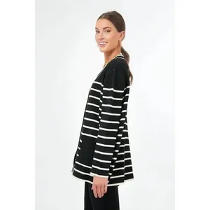 Tuckernuck Lauren Cardigan Size Small Black White Striped V Neck Sweater‎ thumbnail 2