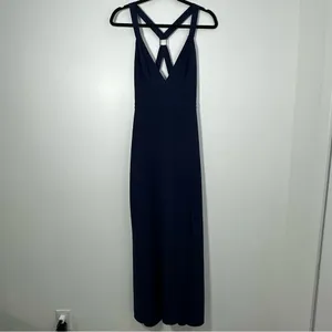 Revolve NBD Night Fever Plunging Neckline Navy Blue Slit Maxi Dress Size S thumbnail 3