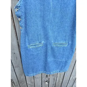 Vintage 90s Denim Jumper Dress Faded Glory Blue Sleeveless Pinafore Button Side thumbnail 3