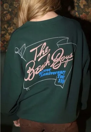 NWOT Daydreamer The Beach Boys Silver Anniversary Boyfriend Crew - Pine - Small thumbnail 1