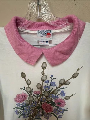 Vintage Grandmacore Floral Peter Pan Collar Tee M USA thumbnail 3
