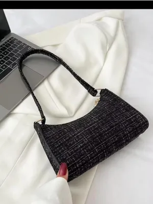 NWOT Classic Black Tweed / shiny thread Shoulder Bag - Elegant Everyday Purse thumbnail 6