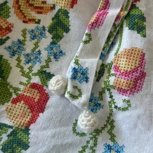 Farm Rio Tropical Romance Romper Medium White Floral Linen Cottagecore Summer thumbnail 6