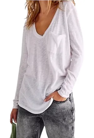 We The Free Betty Long Sleeve V Neck Pocket Tee‎ Shirt Women's Small Slub Knit thumbnail 1