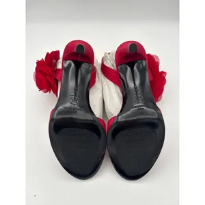 Women’s Ros Hommerson Size 9 Bright Red Satin Flower Pumps thumbnail 6