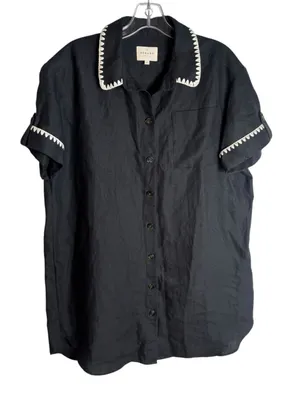 Sézane Ana Dress Black Linen Crochet Embroidered Shirt Mini Dress 36 thumbnail 3