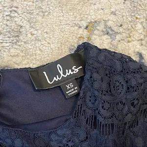 Lulu's Take Me to Brunch Navy Blue Lace Shift Dress Size Extra Small thumbnail 6