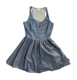 Copper Key Denim‎ Chambray Button Front Racerback Fit & Flare Dress M thumbnail 1