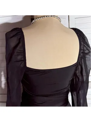 Lucy in the Sky black mini dress puff sheer sleeve plunge V cocktail homecoming thumbnail 15