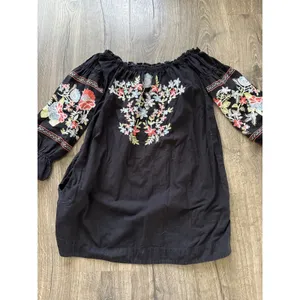 Free People‎ Fleur Du Jour Black Floral Embroidered Off Shoulder Dress Medium thumbnail 4