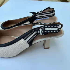 Steve Madden Valeree Sandals Pointed Toe Slingback Pump Beige Black Womens 9.5 thumbnail 2