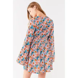 Urban Outfitters Floral Elise Smocked-Waist Mini Dress Size Large thumbnail 4