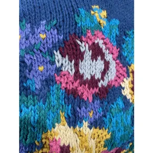 All Points Floral Knit Sweater Womens Size M Blue Vintage 90s Cotton Butter Mom thumbnail 3