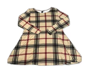 Lildy beige black burgundy plaid long-sleeve swing tunic dress With Pockets L-XL thumbnail 1