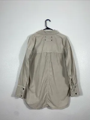 Free People Baby Corduroy Oversized Button Down Shirt Beige Small 100% Cotton thumbnail 8