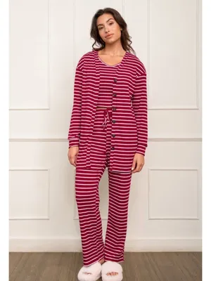 NWT Cupshe Red Striped 3-Piece Pajama Set - Size: Medium thumbnail 14