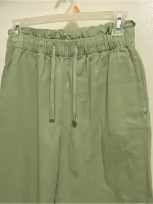 Zara Womens Pants S Small Olive Sage Green Paperbag Waist Light Denim Casual thumbnail 2