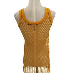 Jaded London Fishnet Mesh Tank Top Yellow Festival Y2K Sheer US 4‎ thumbnail 8