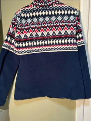 Talbots Women's Size Medium Fair Isle‎ Polar Fleece Jacket Navy Blue Full Zip thumbnail 9