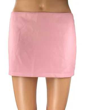 NEW Edikted Pink Low Waist Zip Faux Leather Vegan Straight Mini Skirt Size S thumbnail 1