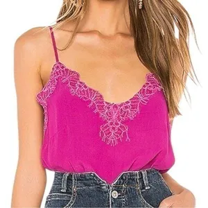 Cleobella Women’s Size M Fuchsia Pink Liliana Lace Trimmed Sleeveless Tank Top thumbnail 1