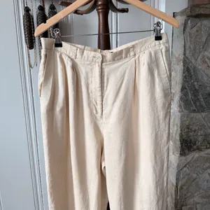 J. Crew Linen Cream High Waisted Straight Leg Trousers large thumbnail 2