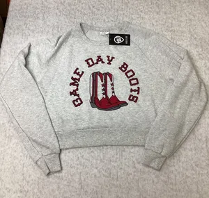 Where I'm From Game Day Boots Cropped Crewneck Sweatshirt Ash‎ Grey Medium NEW thumbnail 1