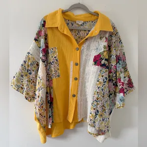 POL Floral/Lace Oversized Crochet Contrast Patchwork Boho Hippie Blouse small thumbnail 9