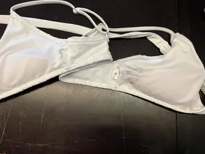 Hollister Bikini Swim Top Womens Medium White Eyelet Triangle Padded Tie Back thumbnail 5