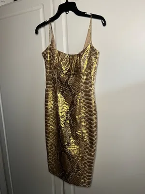 Vintage Y2K Tracy Reese Silk Gold Metallic Snakeskin Mini Party Dress thumbnail 3